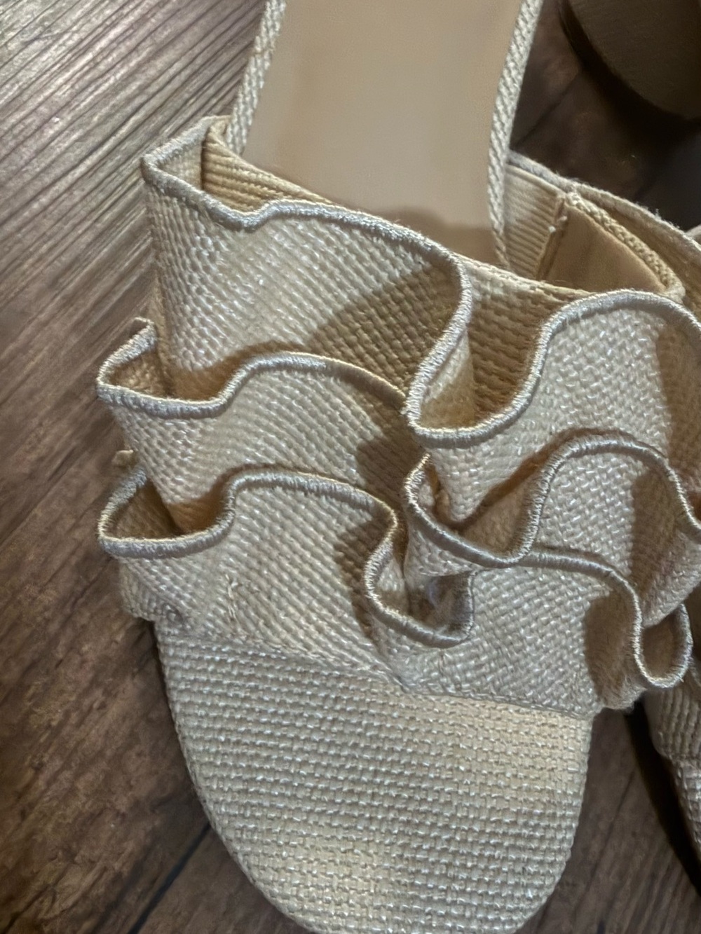 Chico's Cream Ruffle Slide Mules - Picture 2 of 9